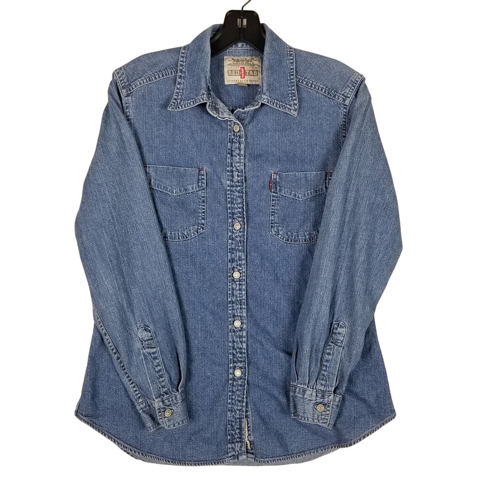 Levi's Denim Shirt Men Size M Blue Red Tab Western Long Sleeve Button Up 258s